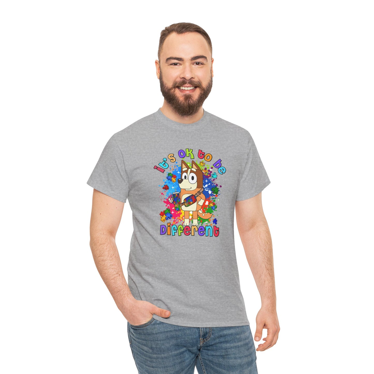 Princess Grace  Bluey Unisex Heavy Cotton Tee  "It's OK to Be Different" Colorful Graphic Tee