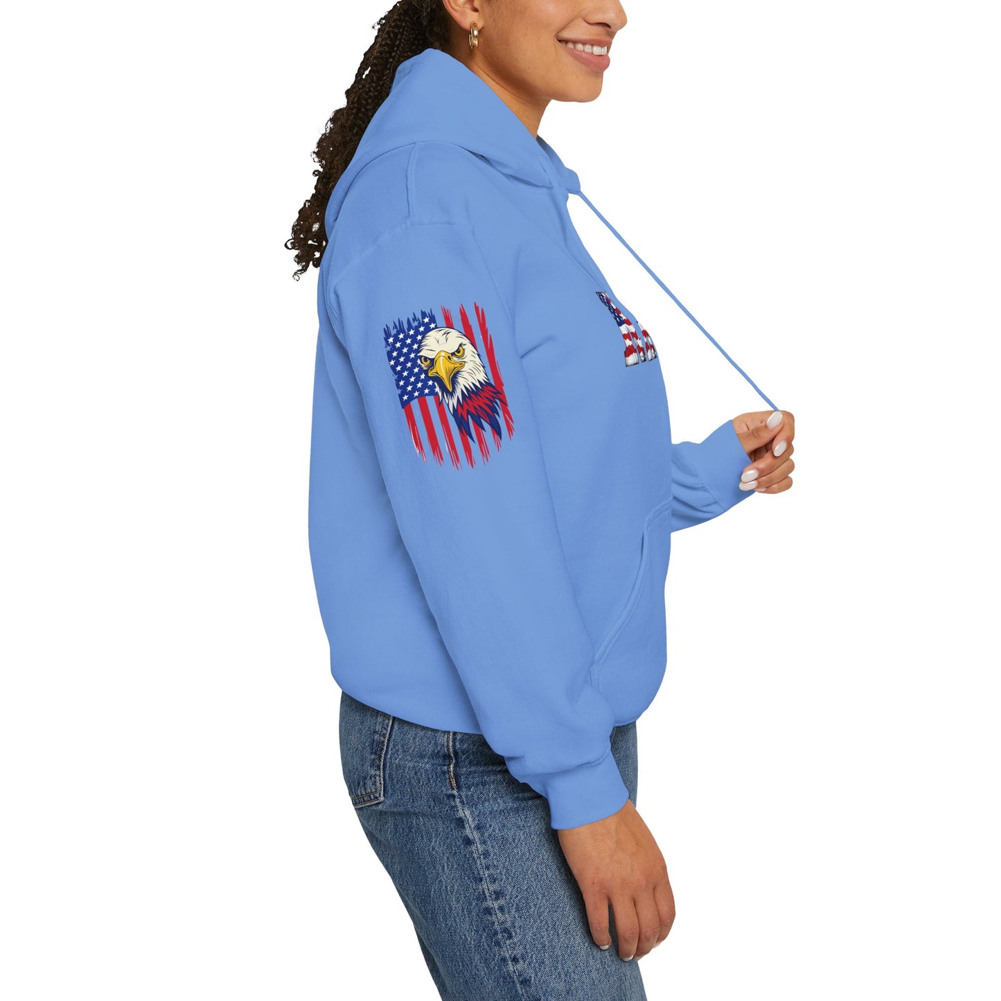 Princess Grace  Patriotic Eagle Navy Hoodie Unisex Heavy Blend Sweatshirt with Flags