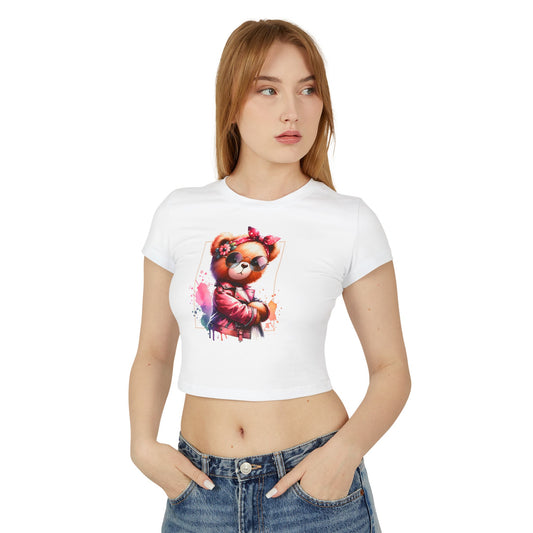 Princess Grace  Cute Bear Graphic Women's Baby Tee  Trendy Spring Fashion