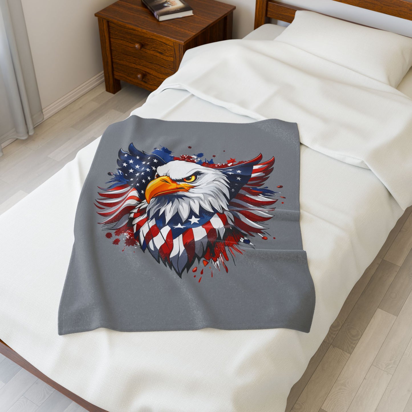 Princess Grace  Patriotic Eagle Velveteen Plush Blanket Ideal for Holidays and Cozy Nights