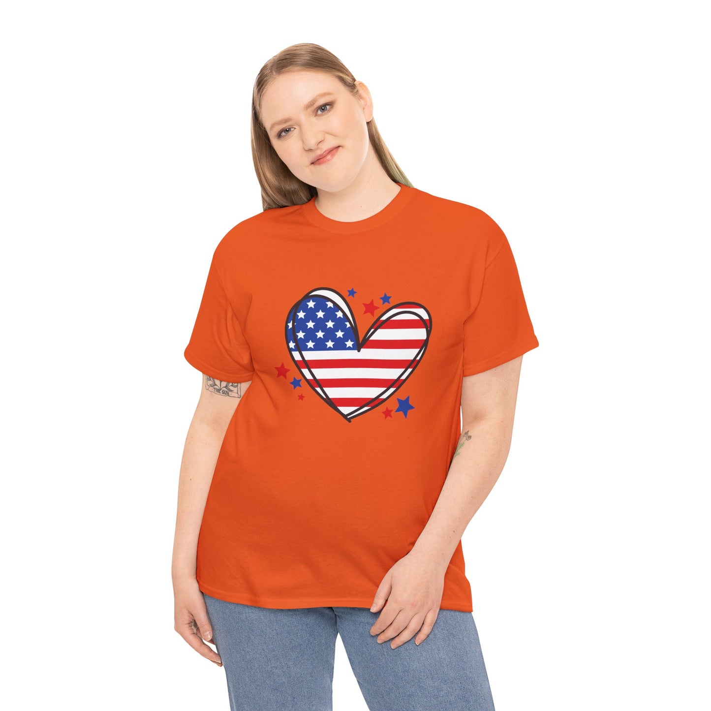 Princess Grace  Patriotic Heart Unisex Heavy Cotton Tee  USA Love T-Shirt