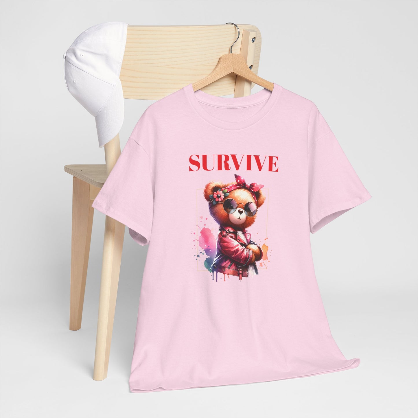 Princess Grace  Survive Bear Unisex Heavy Cotton Tee  Trendy Graphic T-Shirt for Casual Style