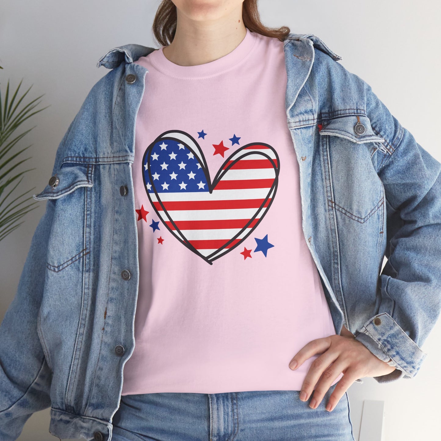 Princess Grace  Patriotic Heart Unisex Heavy Cotton Tee  USA Love T-Shirt