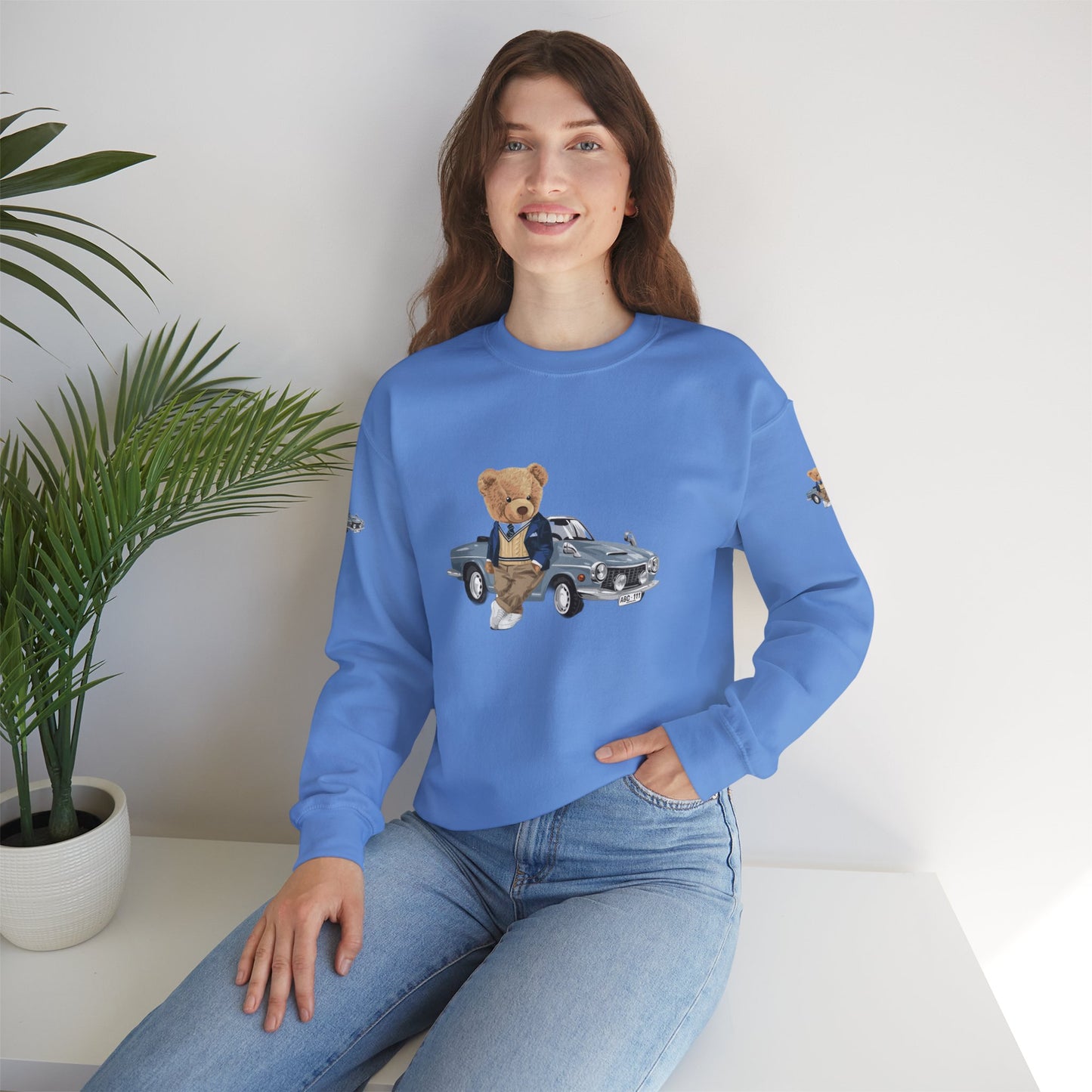 Princess Grace  Stylish Crewneck Sweatshirt with Bear and Car Design