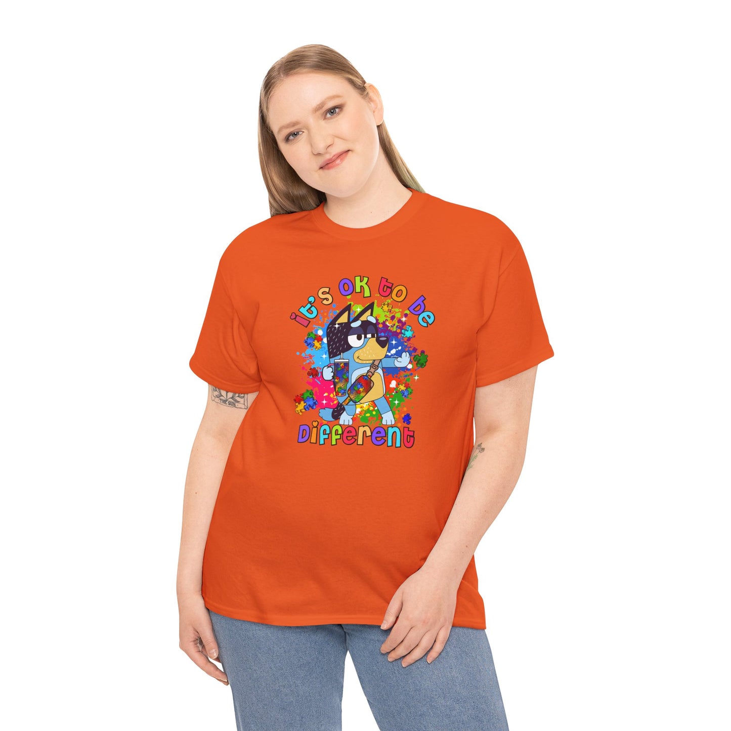 Princess Grace  Bluey  Unisex Heavy Cotton Tee  "It's OK to Be Different" - Colorful Graphic T-Shirt for Self-Expression