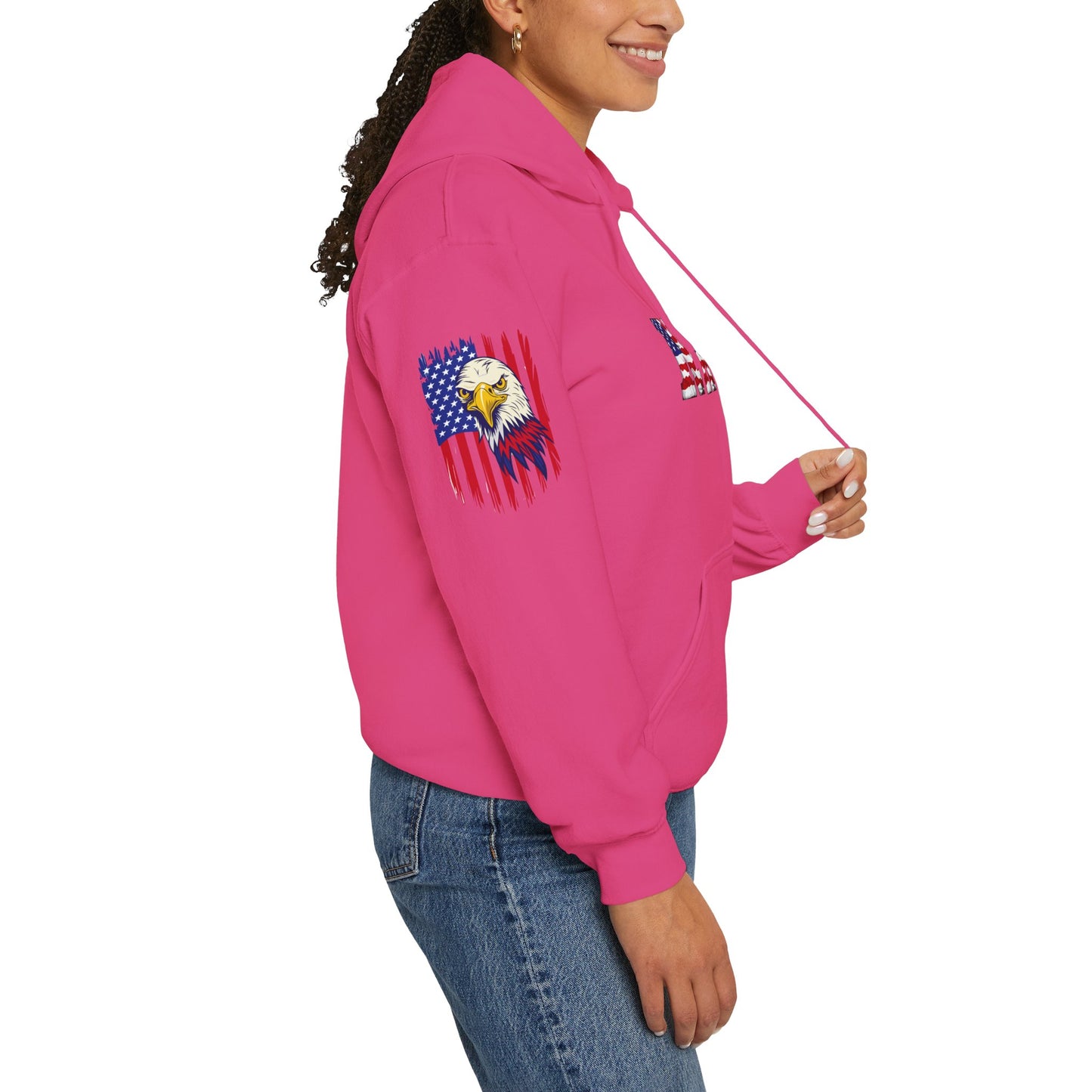 Princess Grace  Patriotic Eagle Navy Hoodie Unisex Heavy Blend Sweatshirt with Flags