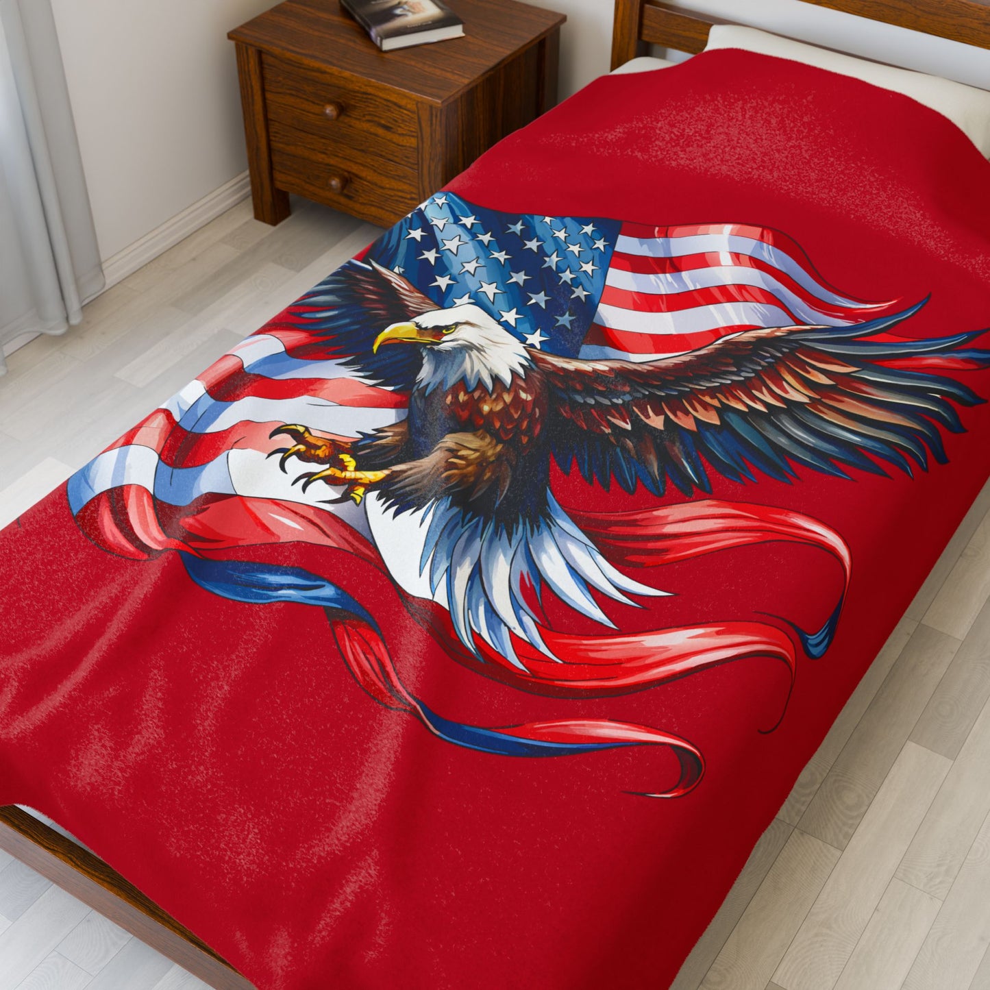 Princess Grace  Patriotic Eagle Velveteen Plush Blanket Cozy Americana Decor