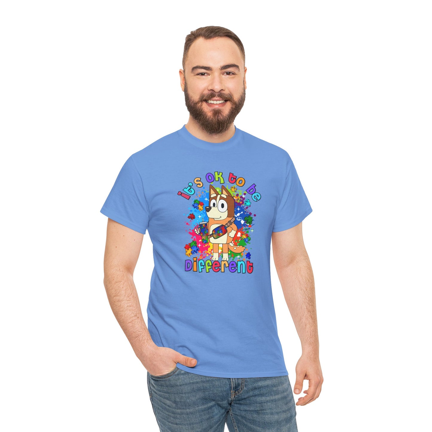 Princess Grace  Bluey Unisex Heavy Cotton Tee  "It's OK to Be Different" Colorful Graphic Tee