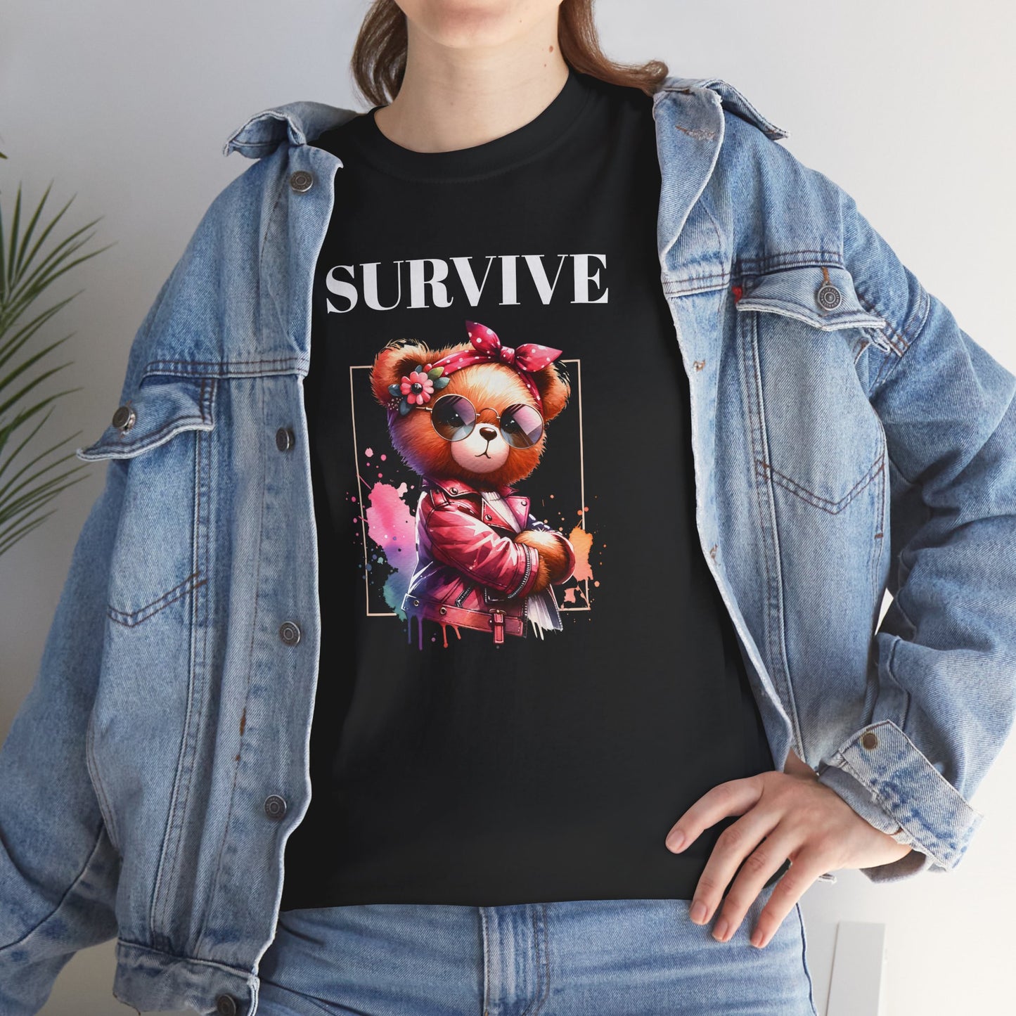 Princess Grace  Survive Bear Graphic Unisex Heavy Cotton Tee  Cute & Trendy T-Shirt