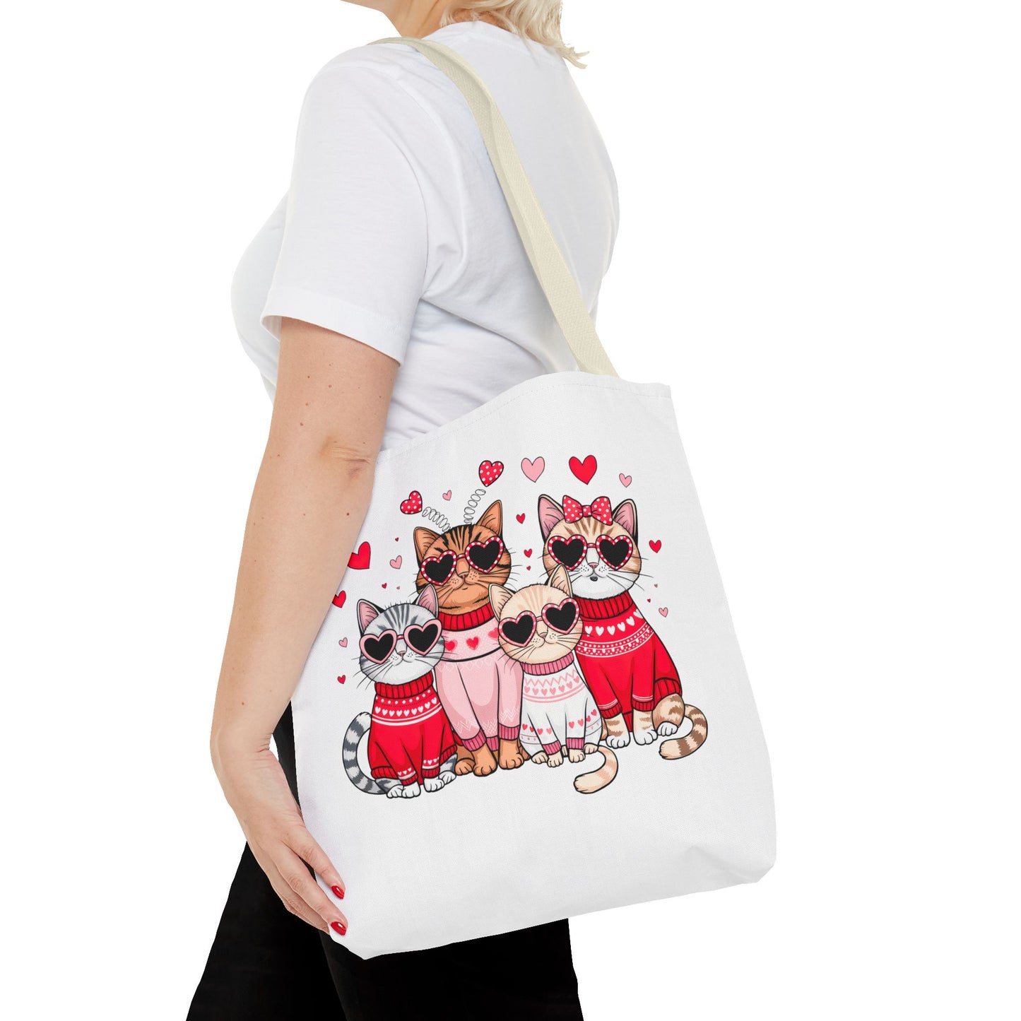 Princess Grace  Cute Cat Lover Tote Bag Stylish and Playful Red Heart Design