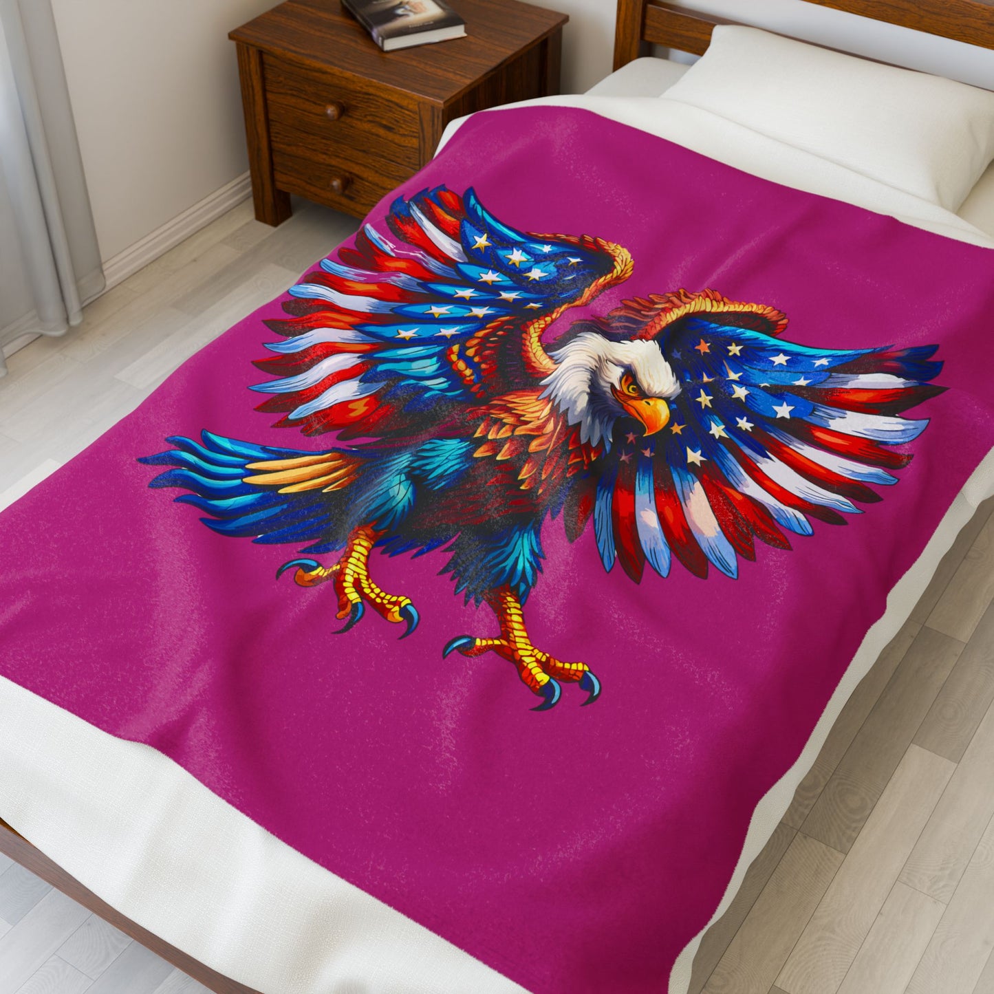 Princess Grace  Patriotic Eagle Velveteen Plush Blanket  Cozy American Flag Throw for Outdoor Events