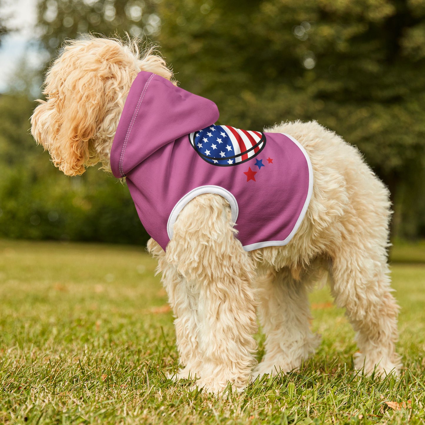 Princess Grace  Stylish Pink Pet Hoodie with Patriotic Heart Design