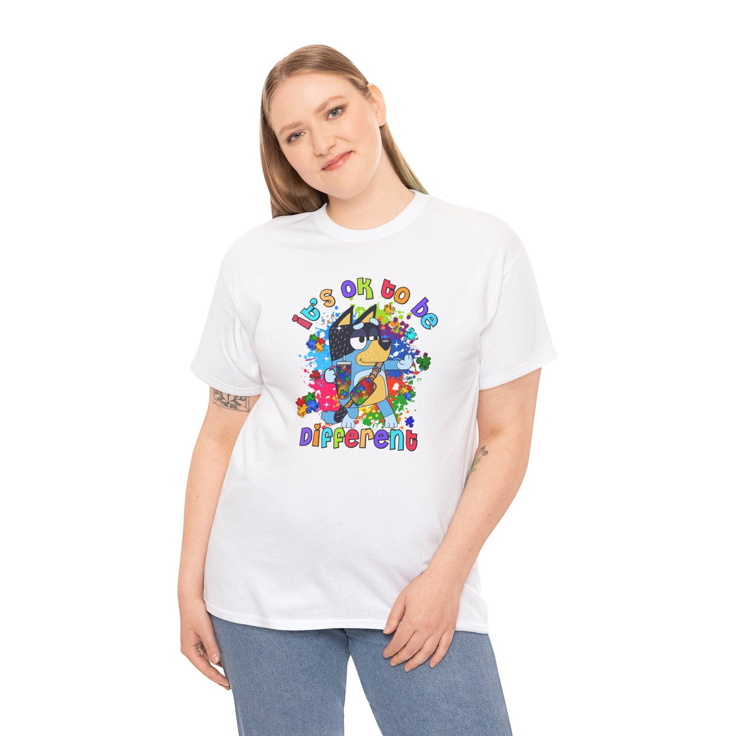 Princess Grace  Bluey  Unisex Heavy Cotton Tee  "It's OK to Be Different" - Colorful Graphic T-Shirt for Self-Expression