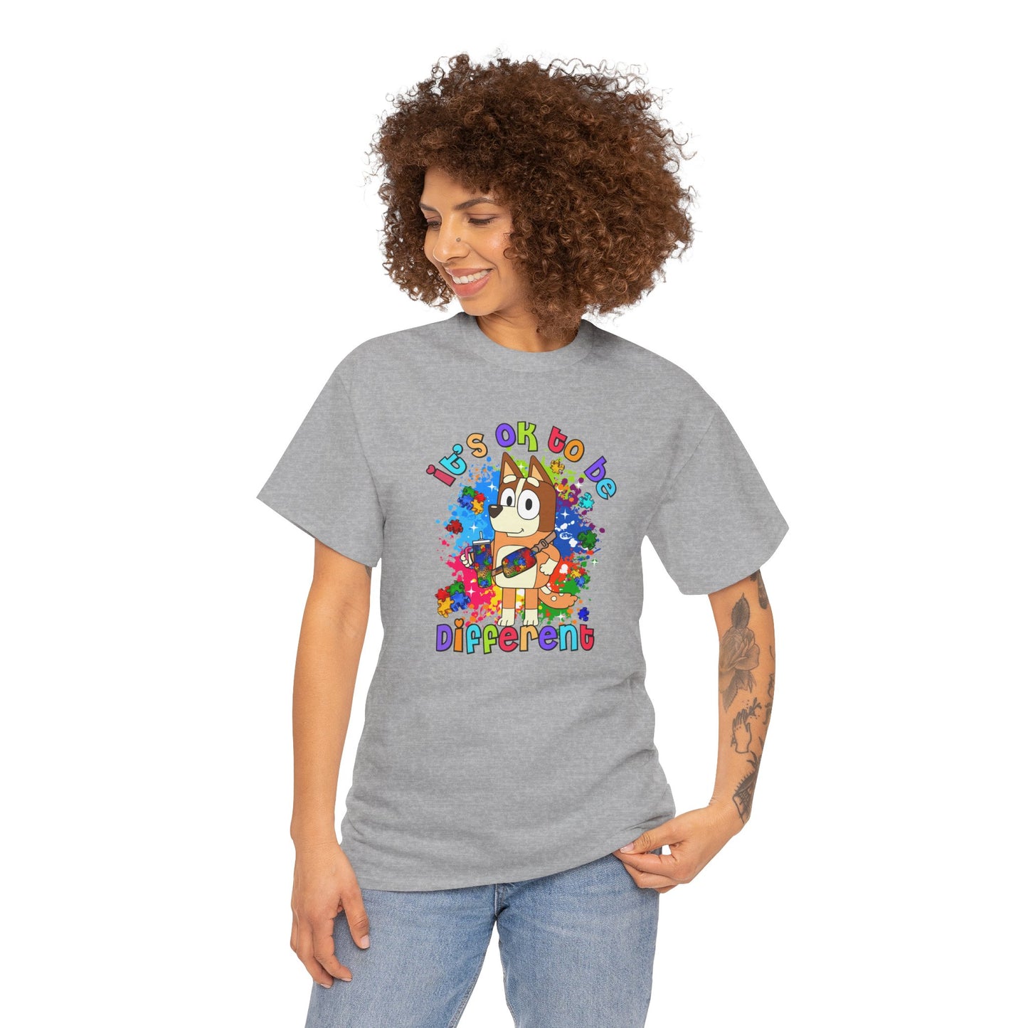 Princess Grace  Bluey Unisex Heavy Cotton Tee  "It's OK to Be Different" Colorful Graphic Tee