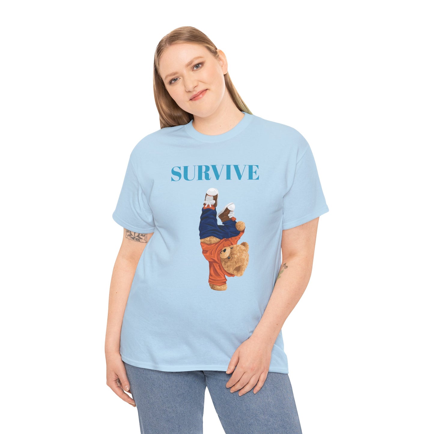 Princess Grace  Survive Bear Graphic Unisex Heavy Cotton Tee Casual Streetwear Tee for Everyday Adventures