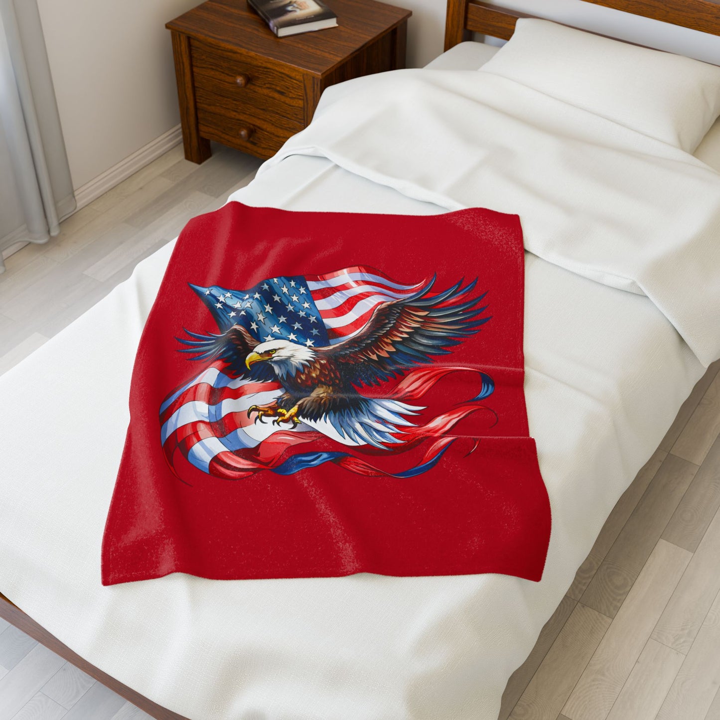 Princess Grace  Patriotic Eagle Velveteen Plush Blanket Cozy Americana Decor