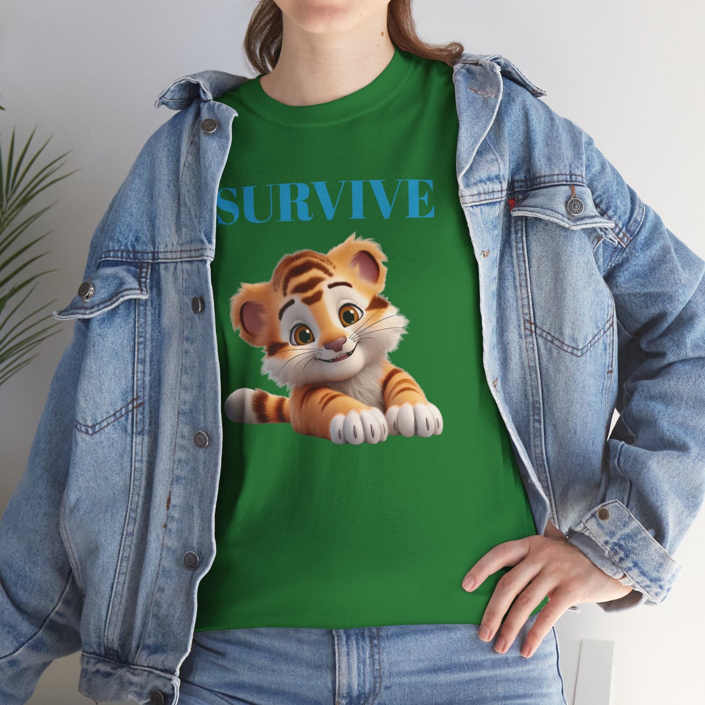 Princess Grace  Survive Tiger Unisex Heavy Cotton Tee Cute Animal Graphic