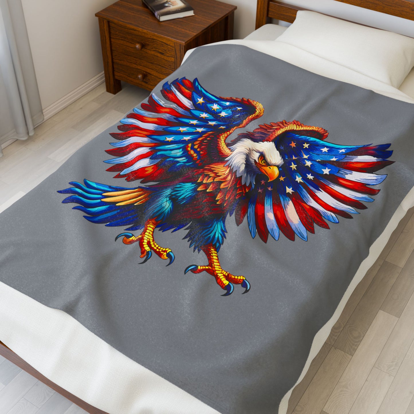 Princess Grace  Patriotic Eagle Velveteen Plush Blanket  Cozy American Flag Throw for Independence Day Memorial Day and Year Round Patriotism