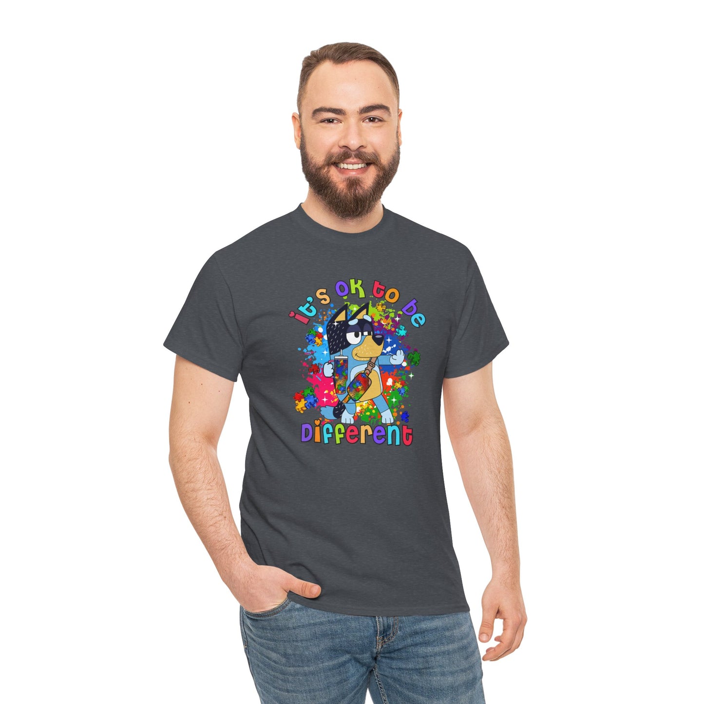 Princess Grace  Bluey  Unisex Heavy Cotton Tee  "It's OK to Be Different" - Colorful Graphic T-Shirt for Self-Expression