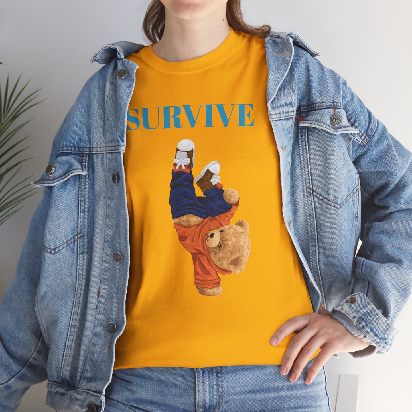 Princess Grace  Survive Bear Graphic Unisex Heavy Cotton Tee Casual Streetwear Tee for Everyday Adventures