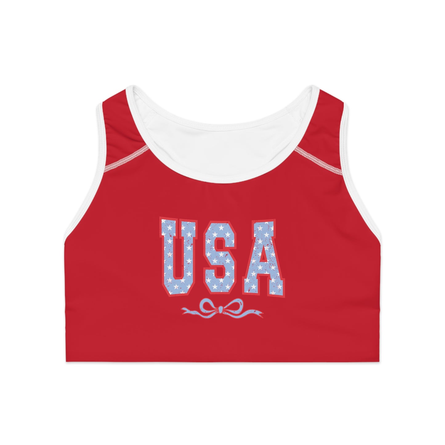 Princess Grace  USA Red Sports Bra  Comfortable Athletic Wear for Independence Day & Fitness Lovers