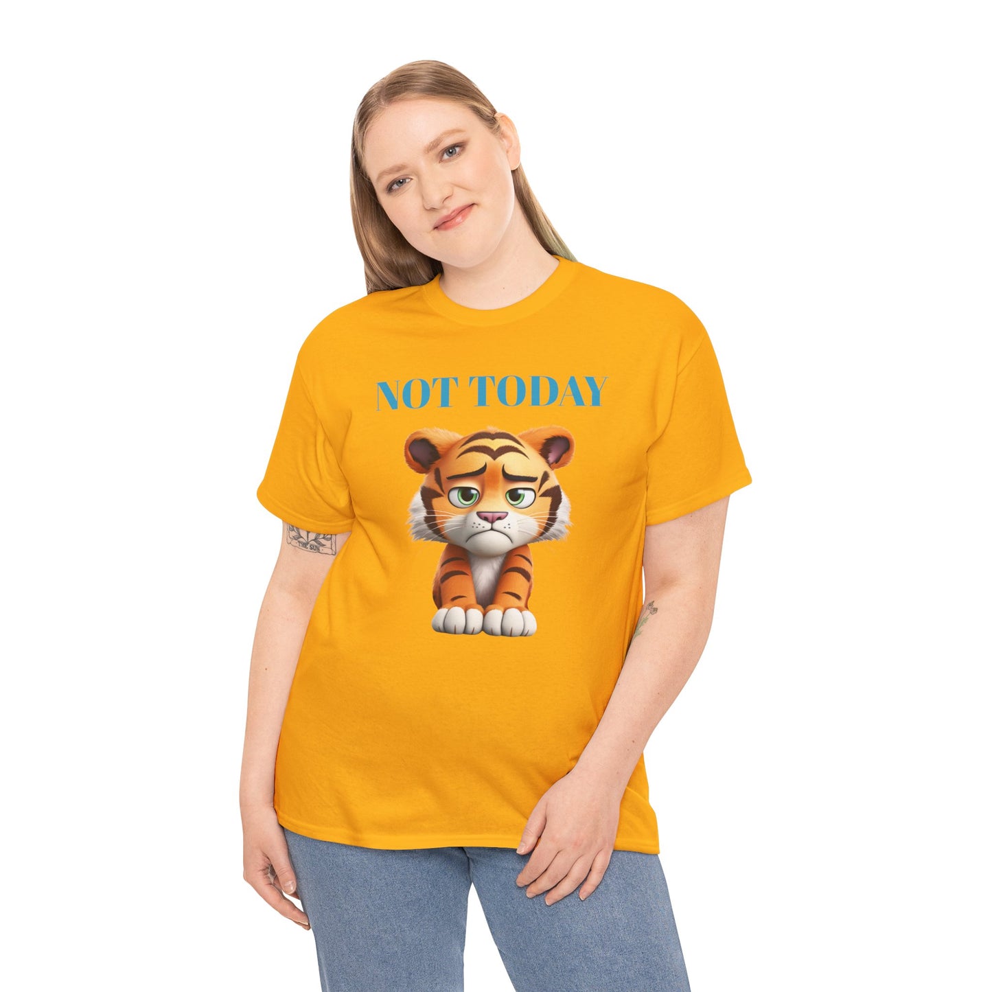 Princess Grace  Not Today Tiger Unisex Heavy Cotton Tee Casual Fun Cat Graphic Shirt