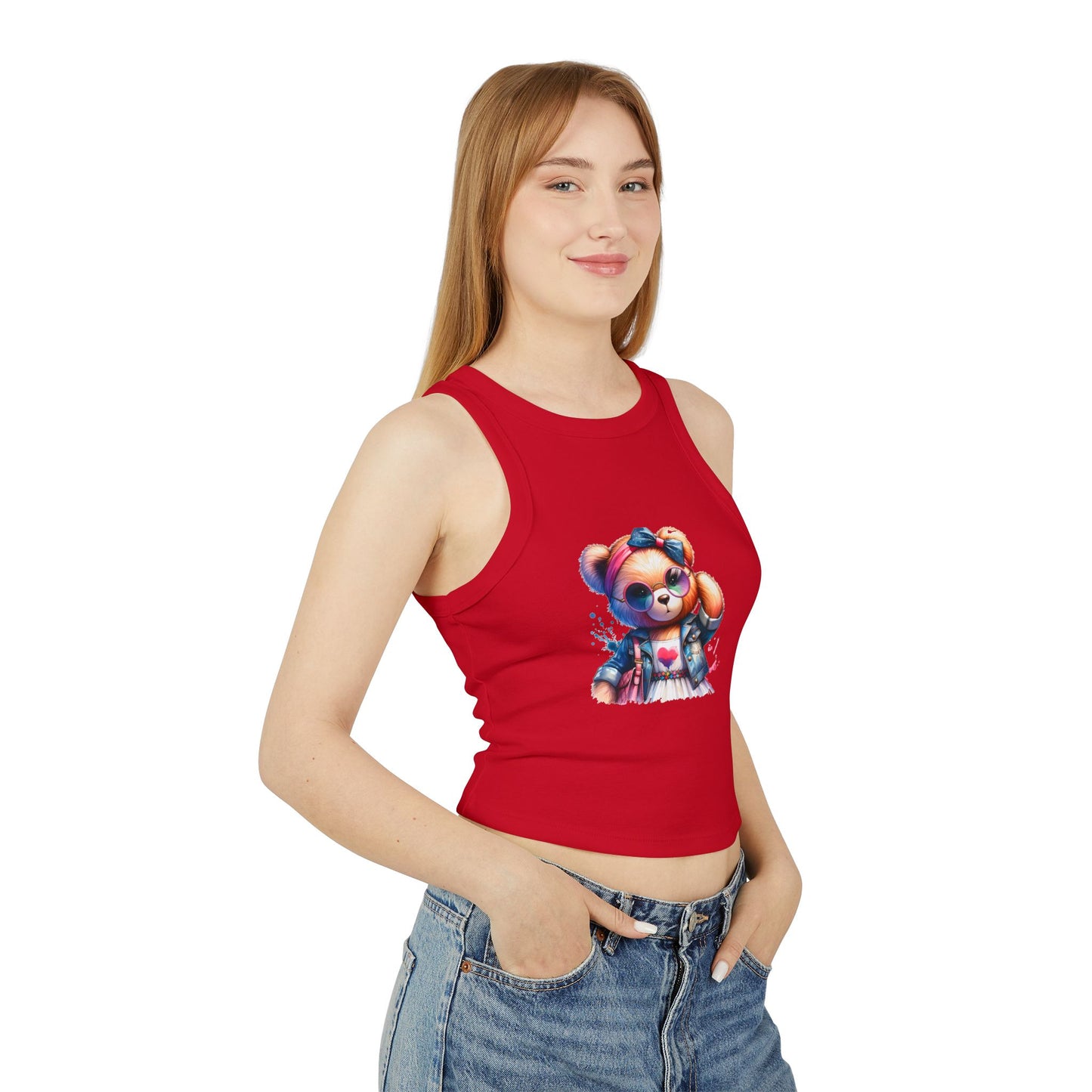 Princess Grace  Cute Bear Graphic Women's Micro Rib Racer Tank Top