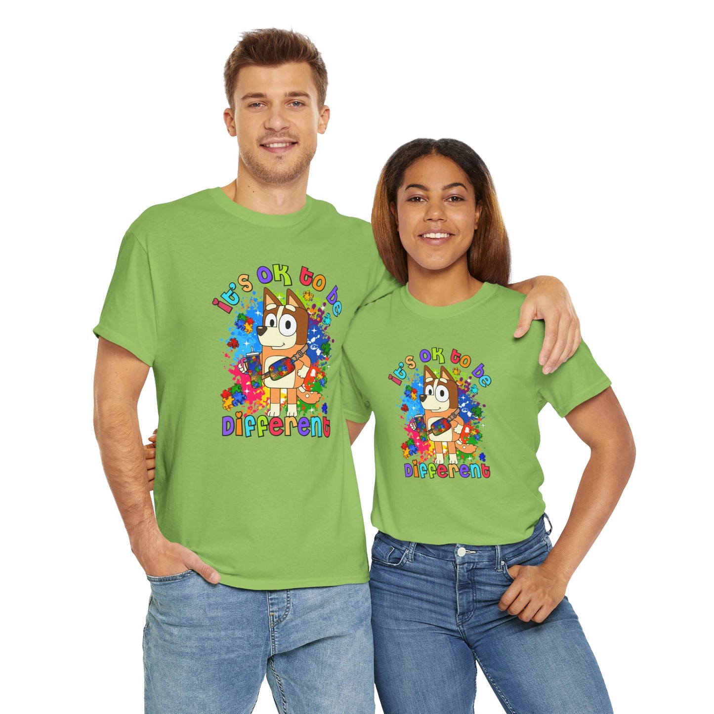 Princess Grace  Bluey Unisex Heavy Cotton Tee  "It's OK to Be Different" Colorful Graphic Tee