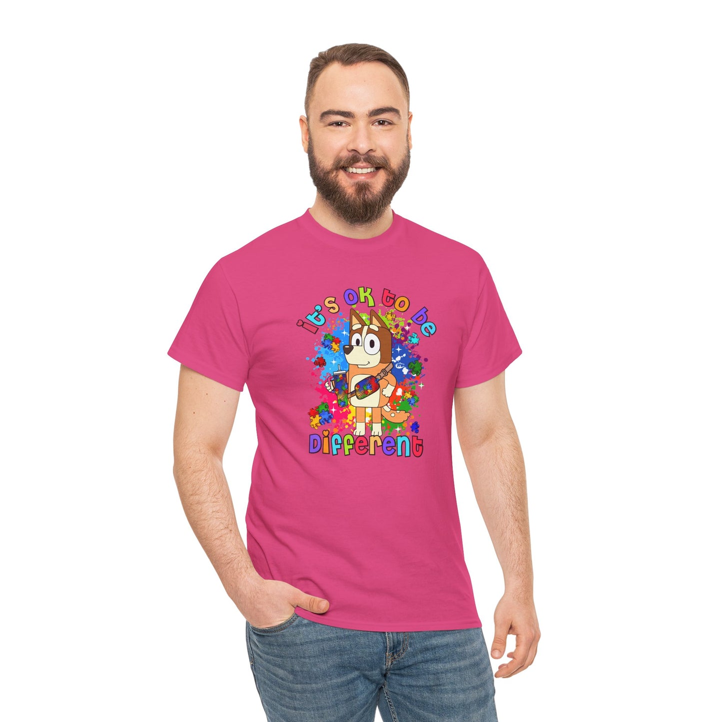 Princess Grace  Bluey Unisex Heavy Cotton Tee  "It's OK to Be Different" Colorful Graphic Tee