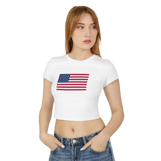 Princess Grace  Patriotic Women's Baby Tee Celebratory American Flag Design