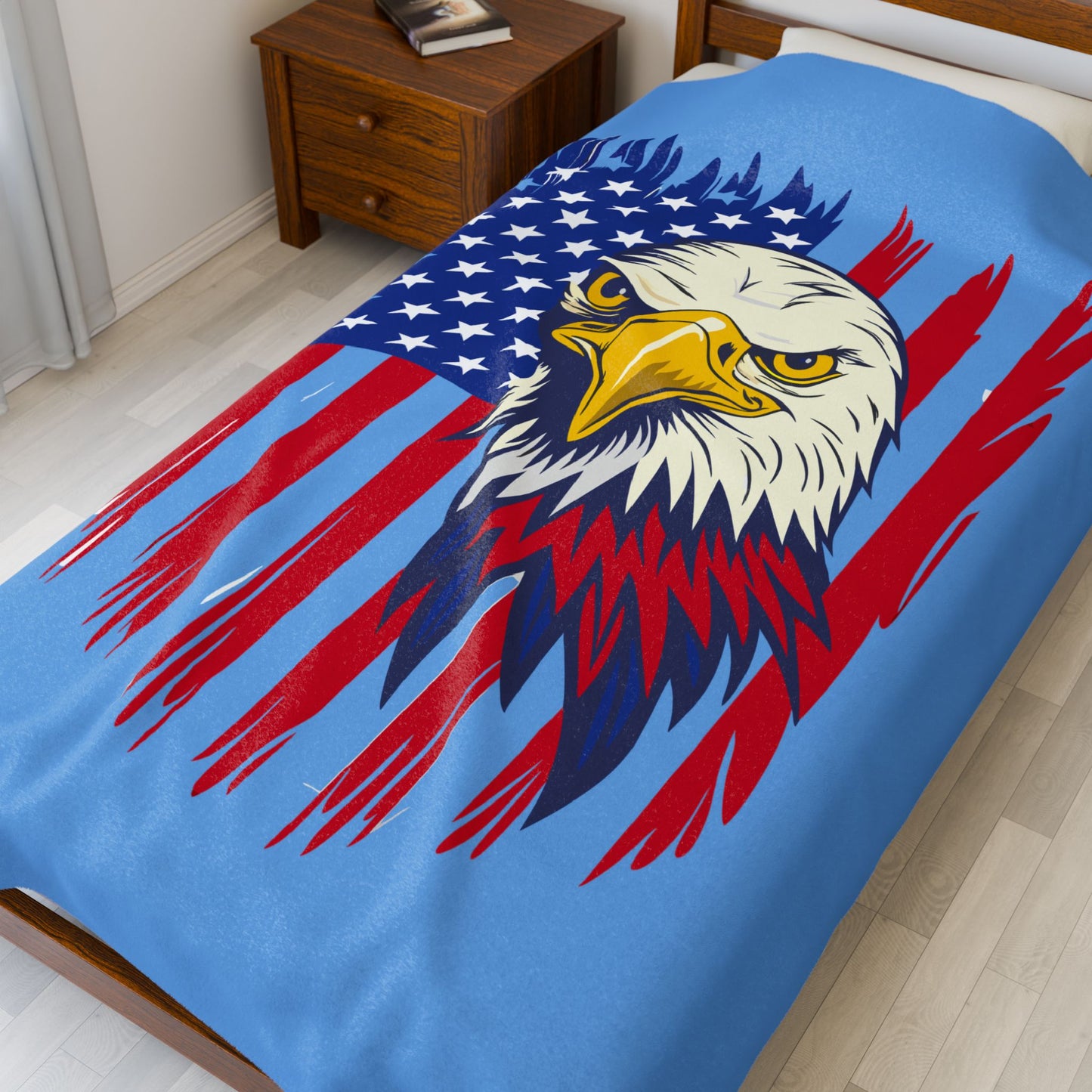 Princess Grace  Patriotic Eagle Velveteen Plush Blanket Cozy Americana Home Decor