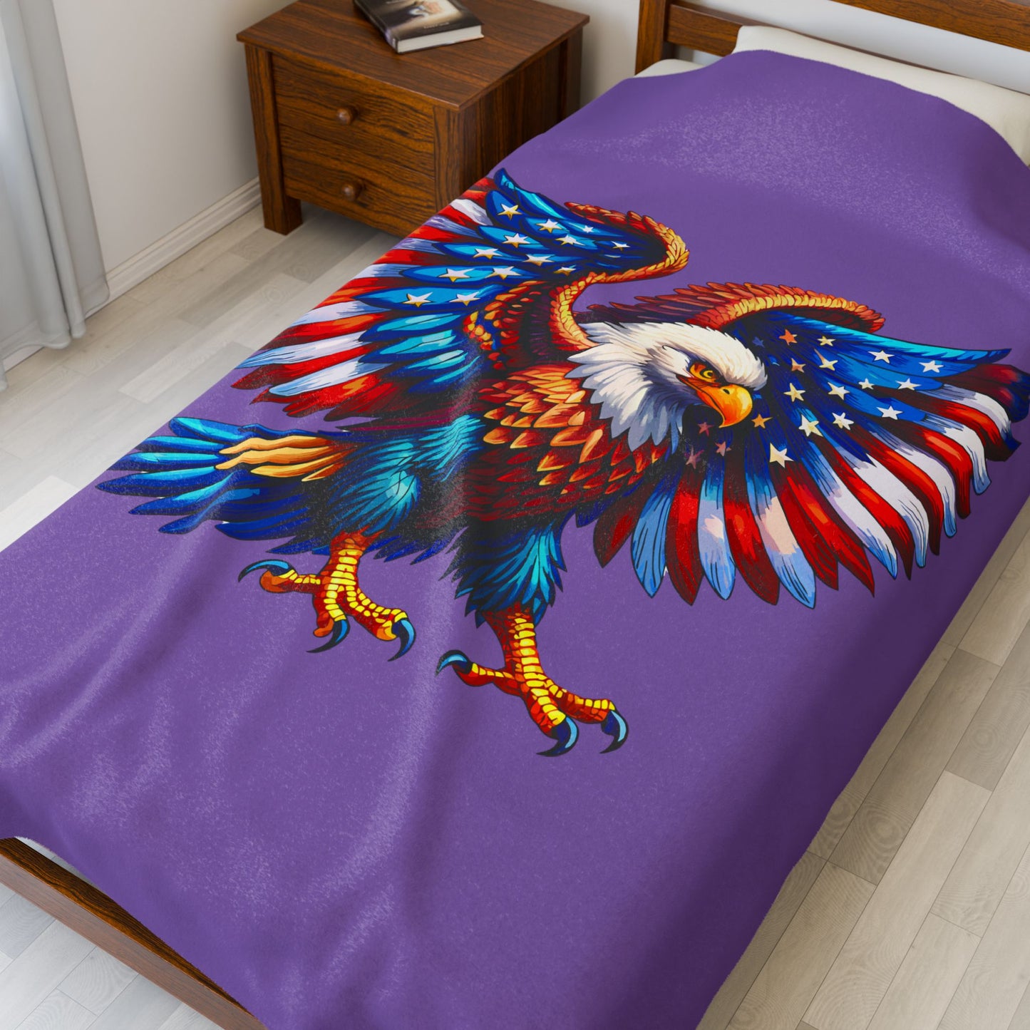 Princess Grace  Patriotic Eagle Velveteen Plush Blanket  Cozy Americana Home Decor