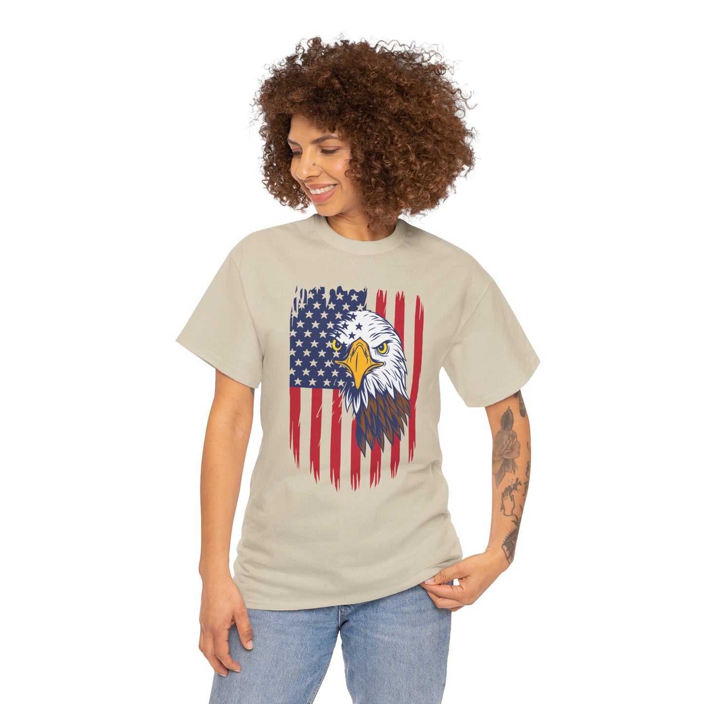 Princess Grace  Eagle & American Flag Unisex Heavy Cotton Tee   Patriotic Apparel for All Occasions