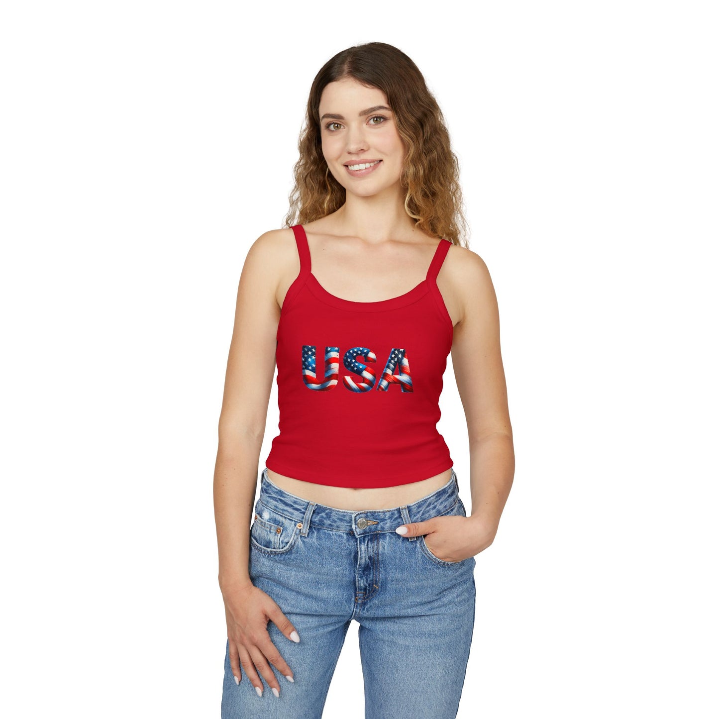 Princess Grace  USA Flag Women's Spaghetti Strap Tank Top  Patriotic Summer Wear