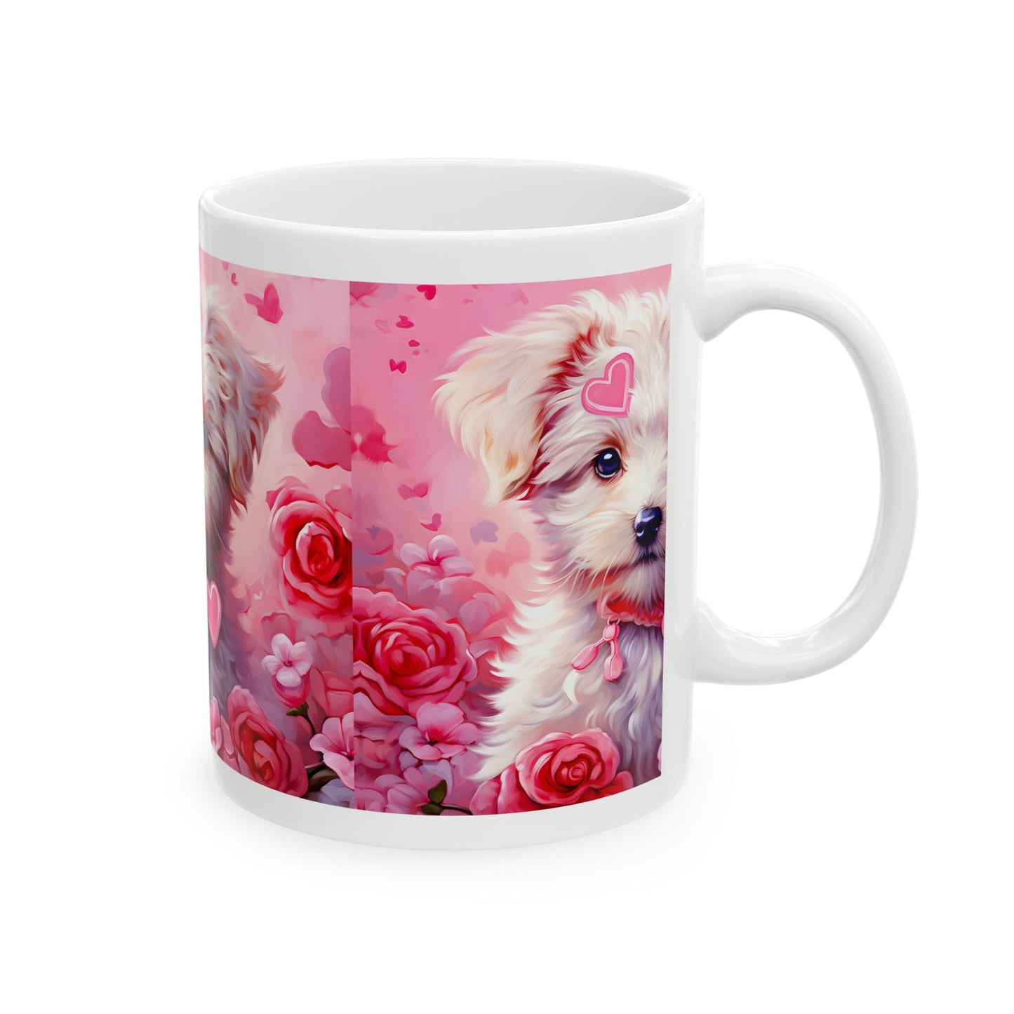 Princess Grace  Cute Puppy Love Ceramic Mug Pink Floral Design