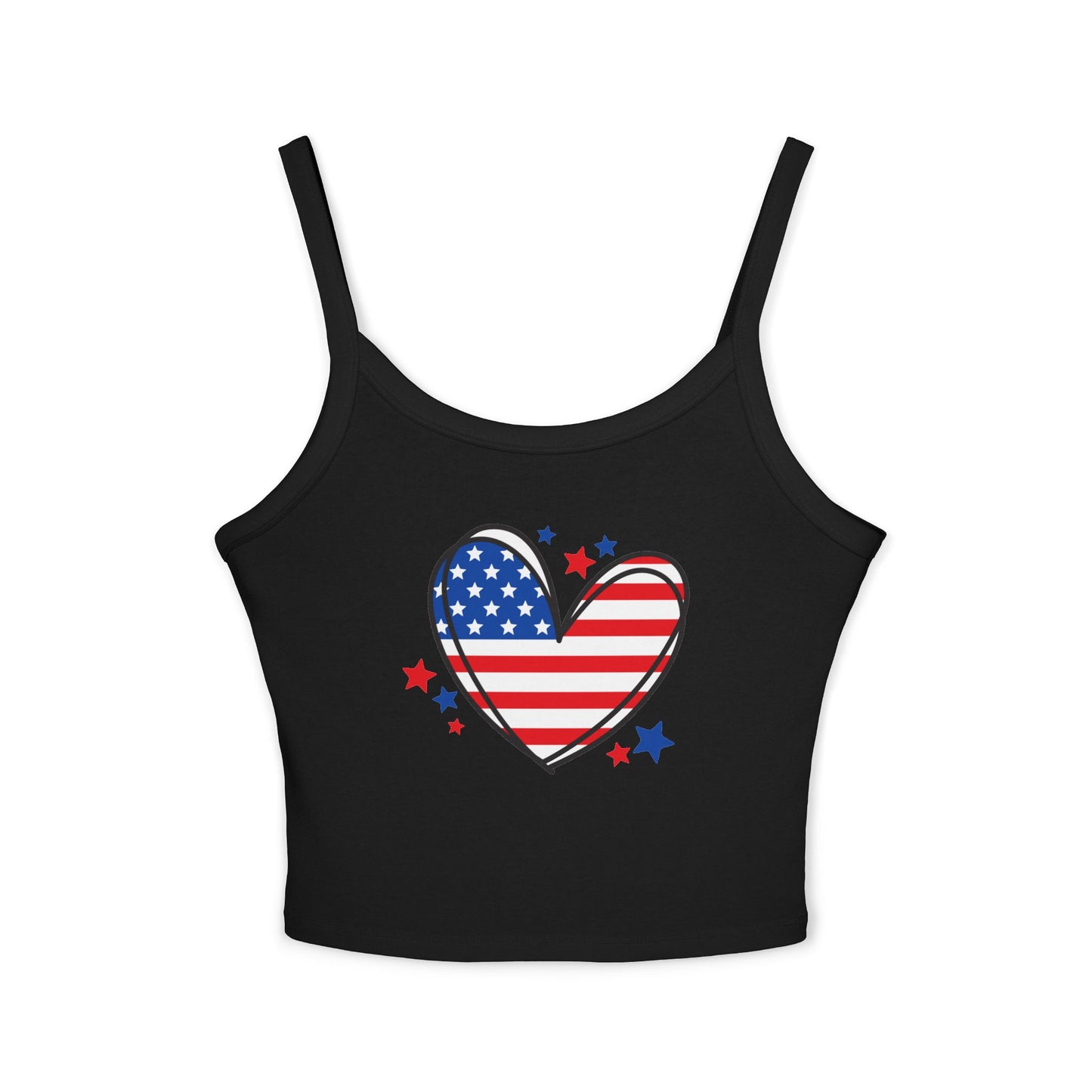 Princess Grace  Patriotic Women's Spaghetti Strap Tank Top USA Heart & Stars Design