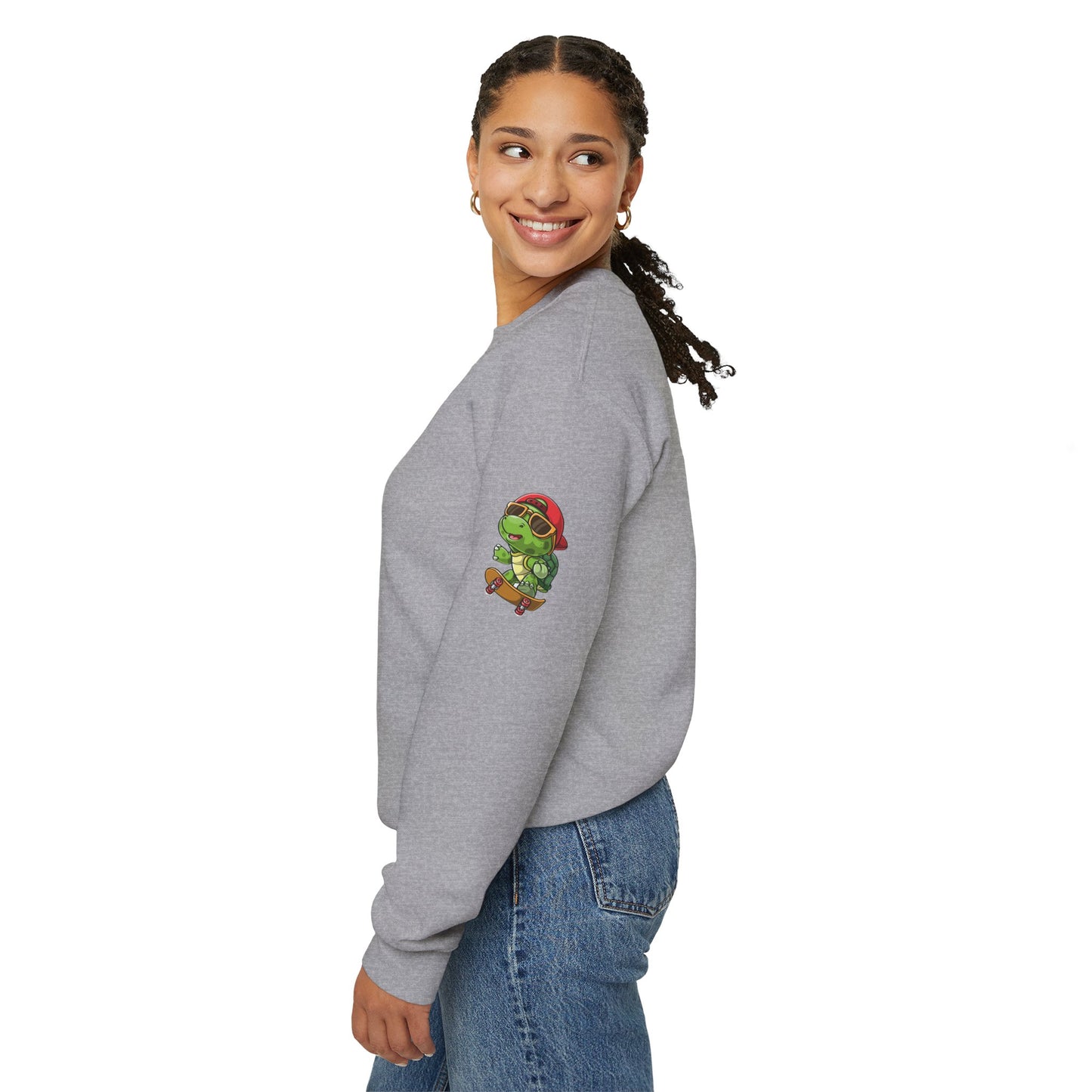 Princess Grace  Cool Turtle Skateboarding Crewneck Sweatshirt for Kids and Teens