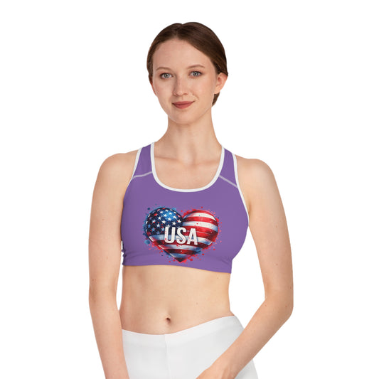 Princess Grace  Patriotic USA Heart Sports Bra