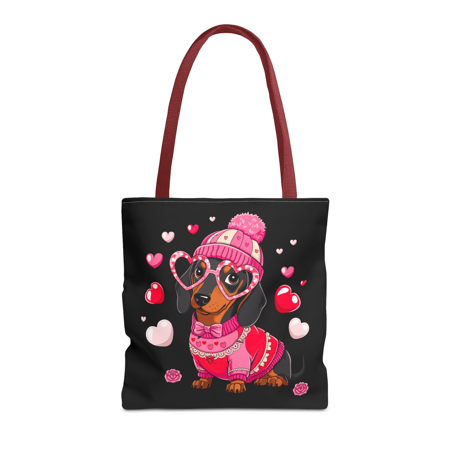 Princess Grace  Cute Dog Lover Tote Bag Adorable Valentines Gift with Heart and Pink Sweater Design