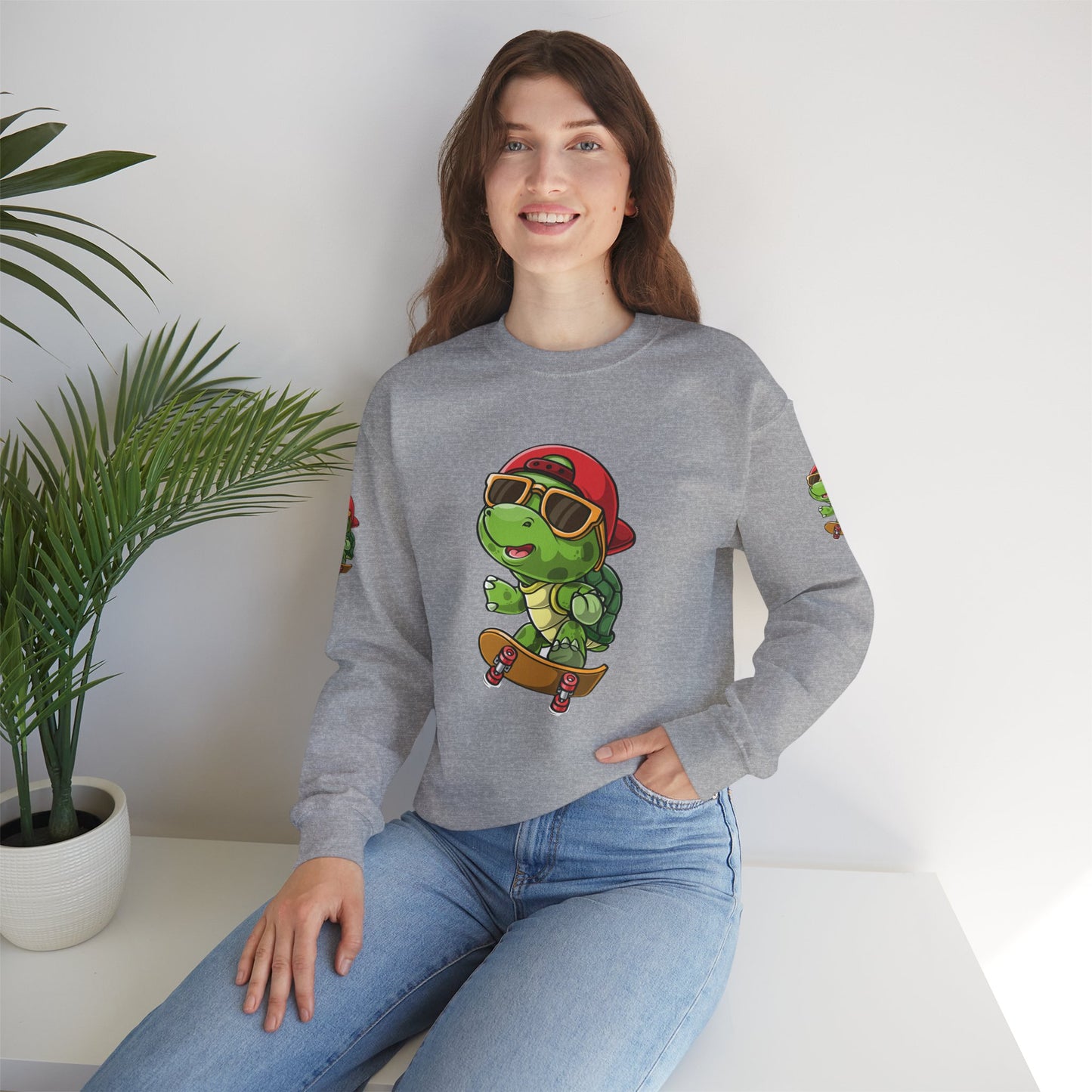 Princess Grace  Cool Turtle Skateboarding Crewneck Sweatshirt for Kids and Teens