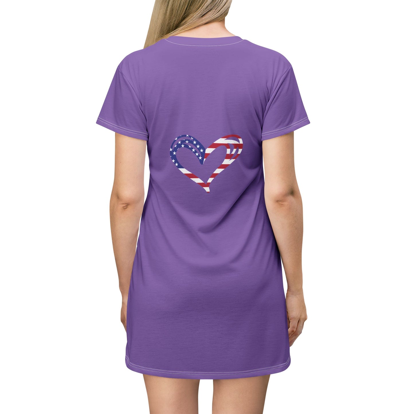 Princess Grace  Patriotic Heart T-Shirt Dress  Summer Style for Independence Day