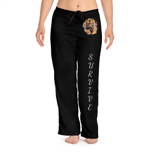 Princess Grace  Survive  Pajama Pants  Comfortable Black Sleepwear with Tiger Design