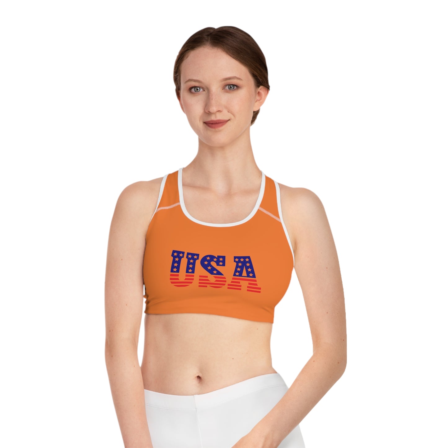 Princess Grace  USA Patriotic Sports Bra  Comfortable Fitness Wear for Active Lifestyles