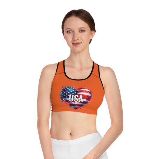 Princess Grace  USA Heart Patriotic Sports Bra  Perfect for Independence Day & Active Wear Lovers