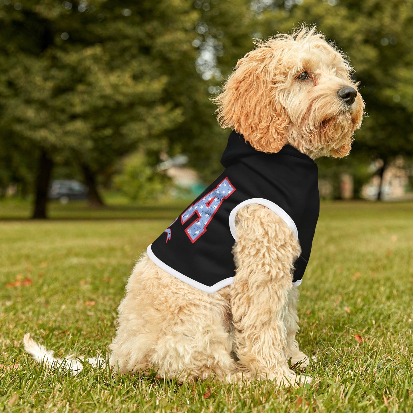 Princess Grace  USA Stars & Stripes Pet Hoodie Stylish Dog Sweatshirt for Patriotic Celebrations