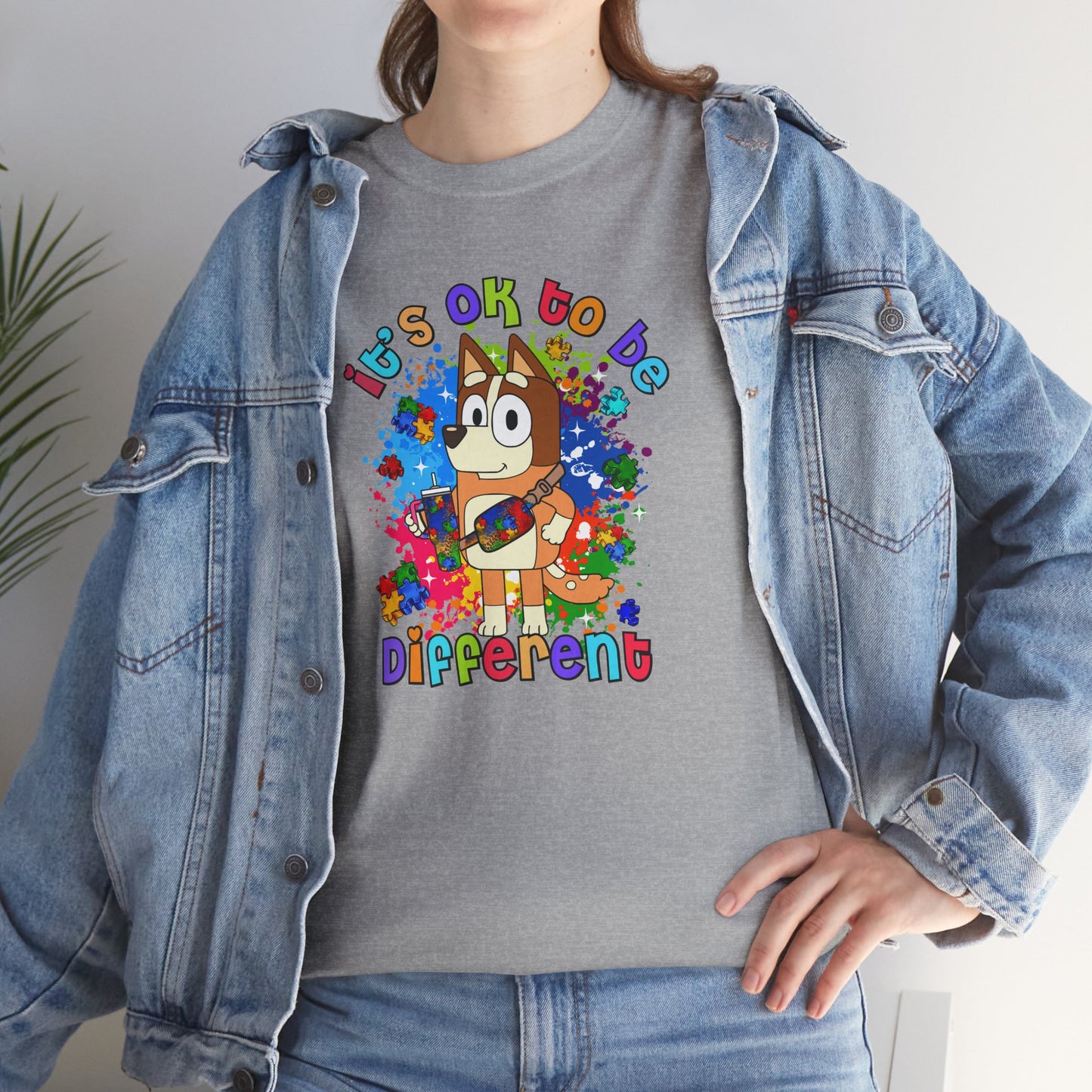 Princess Grace  Bluey Unisex Heavy Cotton Tee  "It's OK to Be Different" Colorful Graphic Tee
