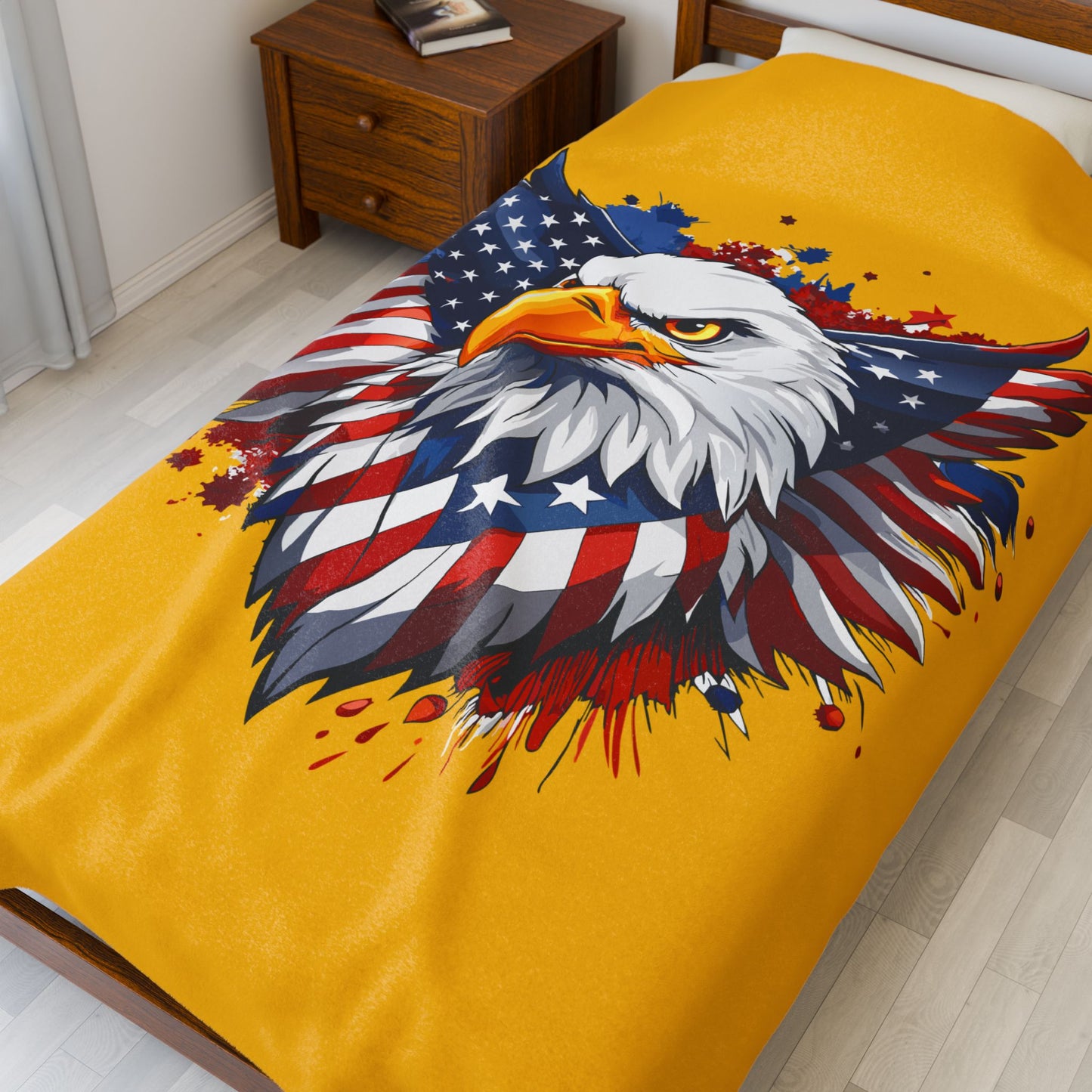 Princess Grace  Patriotic Eagle Velveteen Plush Blanket  Cozy and Bold Decor for Independence Day and All Year Round