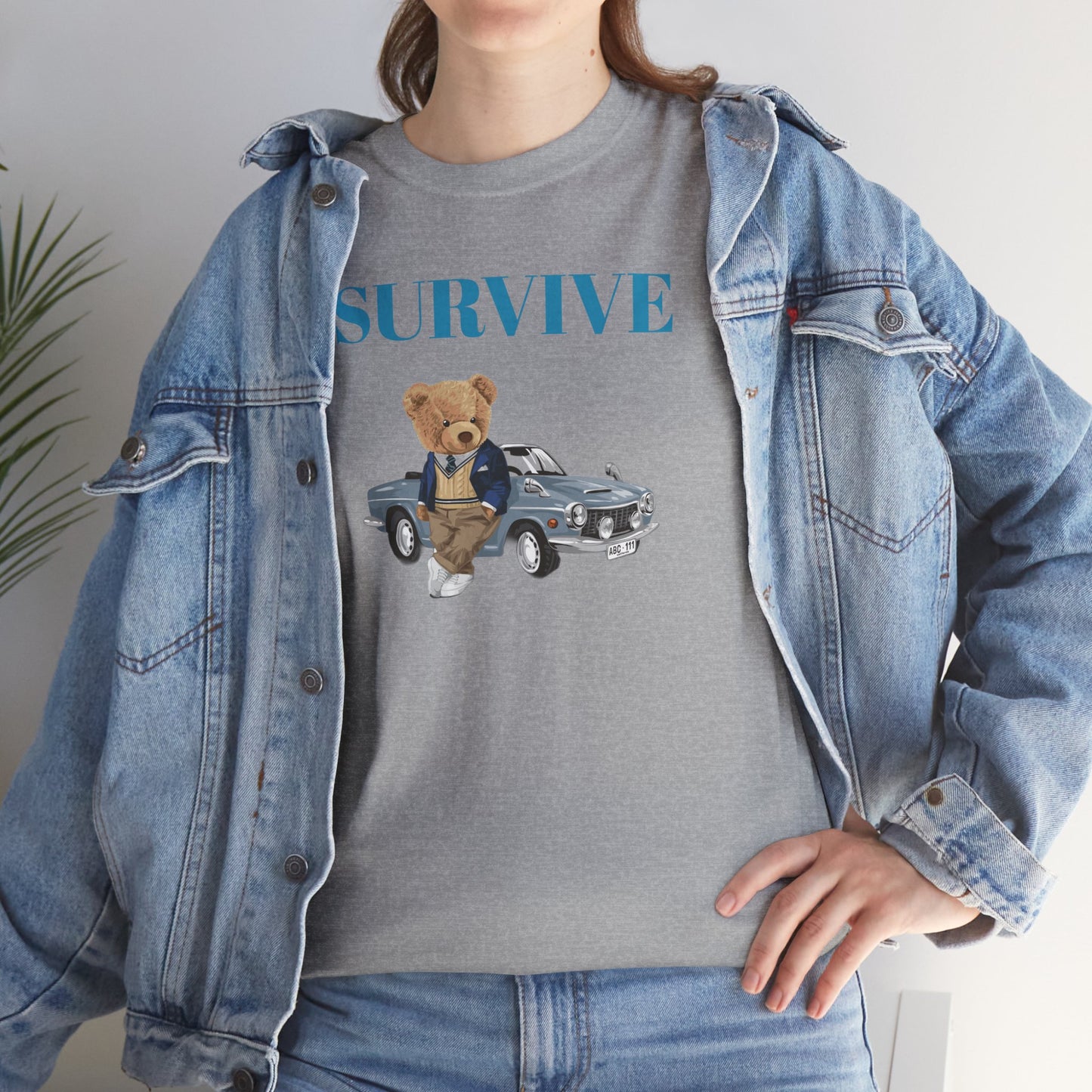 Princess Grace  Survive Bear Unisex Heavy Cotton Tee  Casual Comfort for Animal Lovers