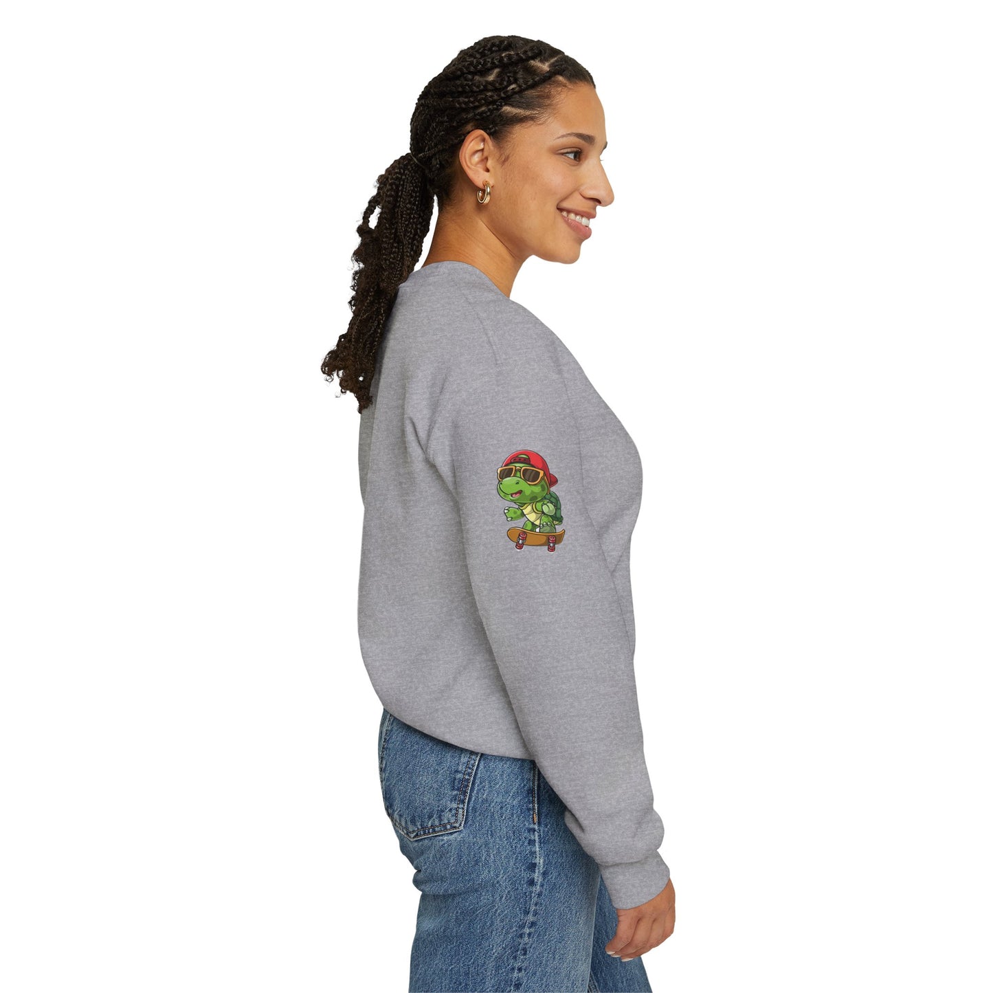 Princess Grace  Cool Turtle Skateboarding Crewneck Sweatshirt for Kids and Teens