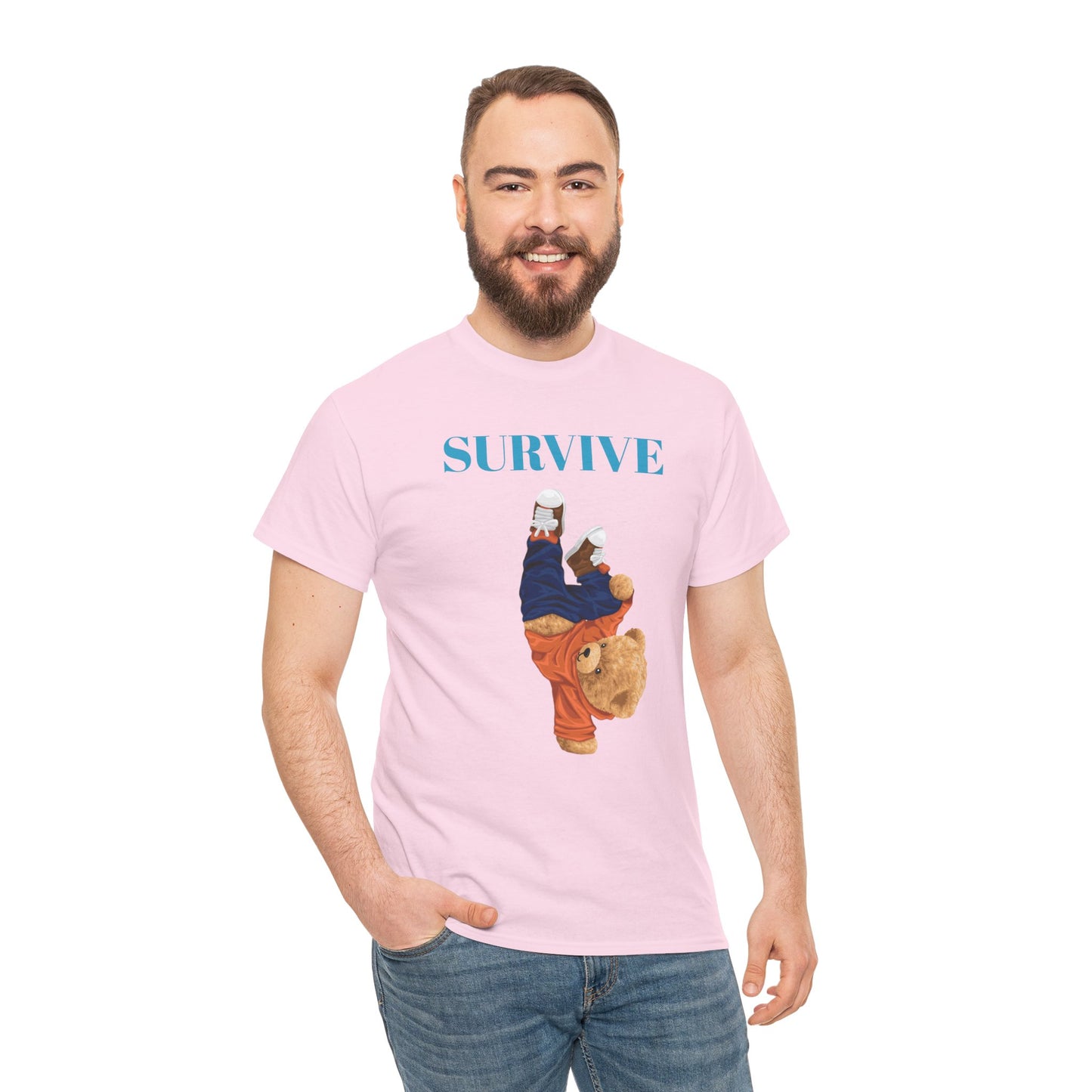 Princess Grace  Survive Bear Graphic Unisex Heavy Cotton Tee Casual Streetwear Tee for Everyday Adventures